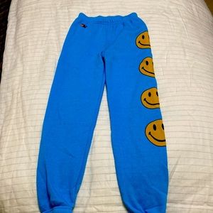 Aviator Nation Kids blue sweatpants - smiley face